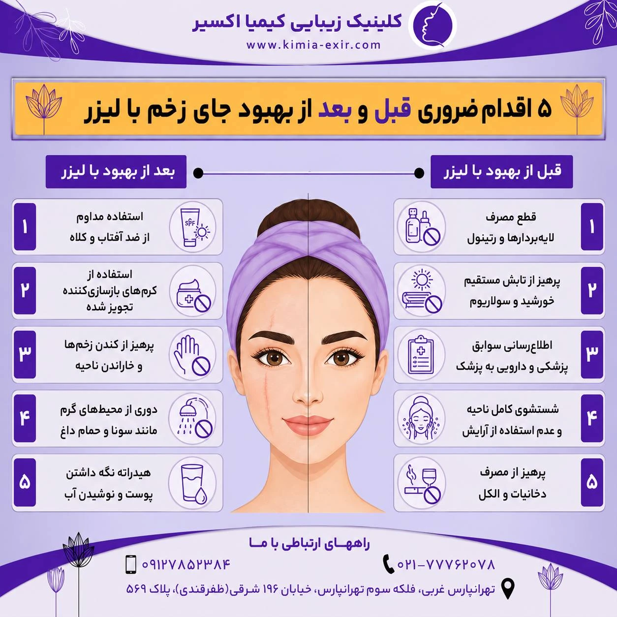 اقدامات قبل و بعد لیزر جای زخم